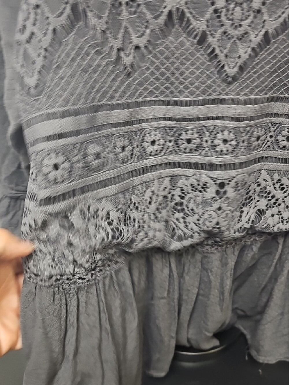 Knox Rose Grey Lace-Front Peasant Tunic with Crisscross Back - Picture 3 of 6